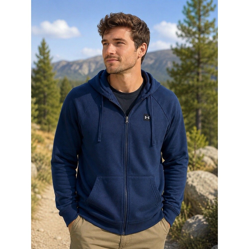 Under Armour Men’s Rival Fleece Full Zip Hoodie Zip Loose Jacket Blue XL